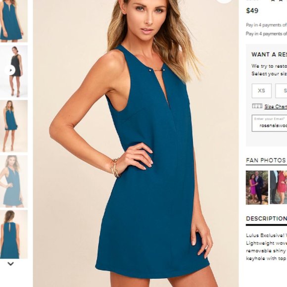 Lulus Near or Bar Teal Blue Shift Dress XS - Picture 7 of 8